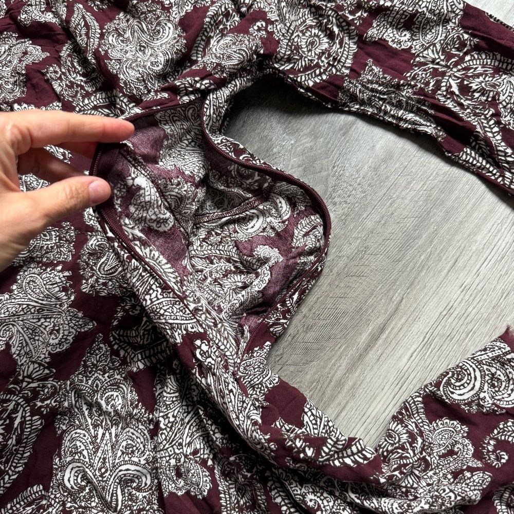 Urban Outfitters Ecote Bell Sleeve Paisley Dress Wine Bordeaux 6 - Picture 10 of 12